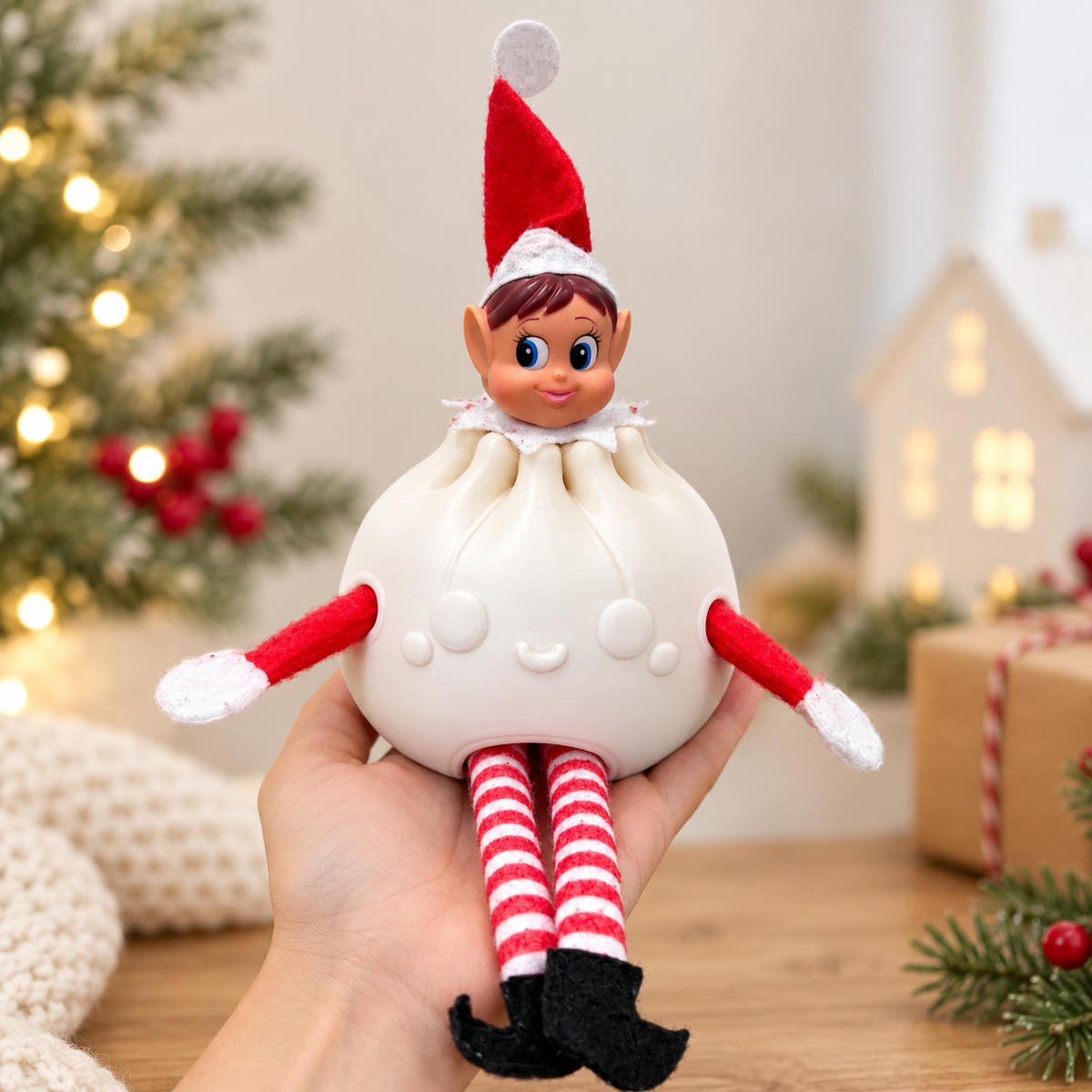 Holiday Elf Dumpling Prop, 3D Printed Christmas Elf Igloo Accessory