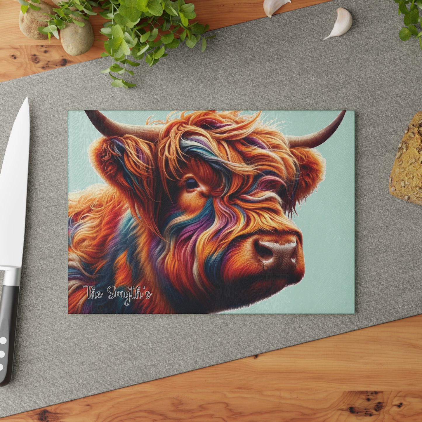 Tempered Glass Chopping Board, Highland Cow