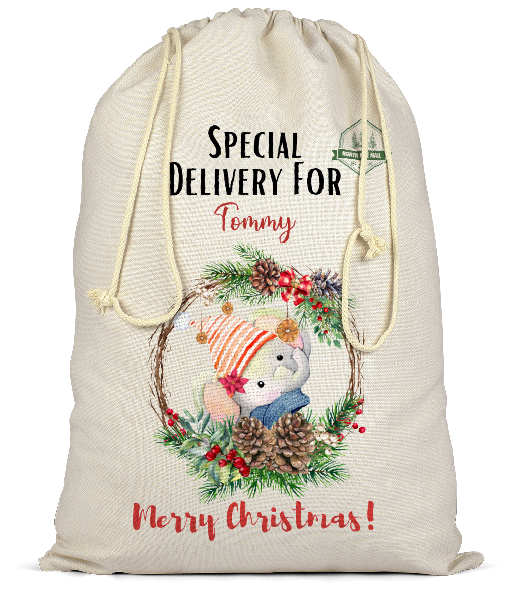 Personalised Christmas Santa Sack, Santa Stock Elephant, Large Christmas Gift Bag, Boys Xmas Gift Bag, Girls Xmas Gift Bag, Baby Xmas Bag