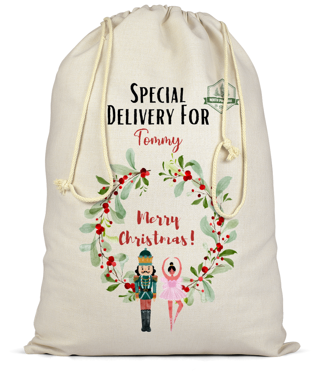 Personalised Christmas Santa Sack Santa Stock Nutcracker, Large Christmas Gift Bag, Boys Xmas Gift Bag, Girls Xmas Gift Bag