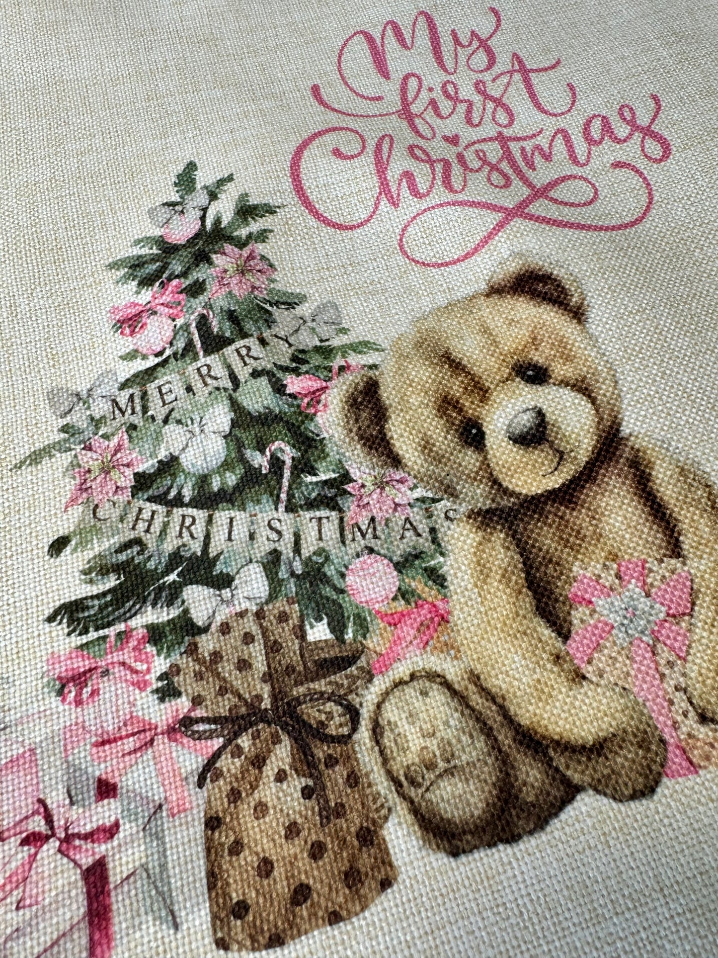 Personalised Christmas Santa Sack, Baby's First Christmas, Bear