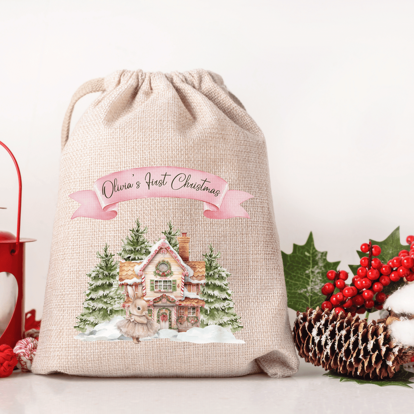 Personalised Christmas Santa Sack, First Christmas, Rabbit design