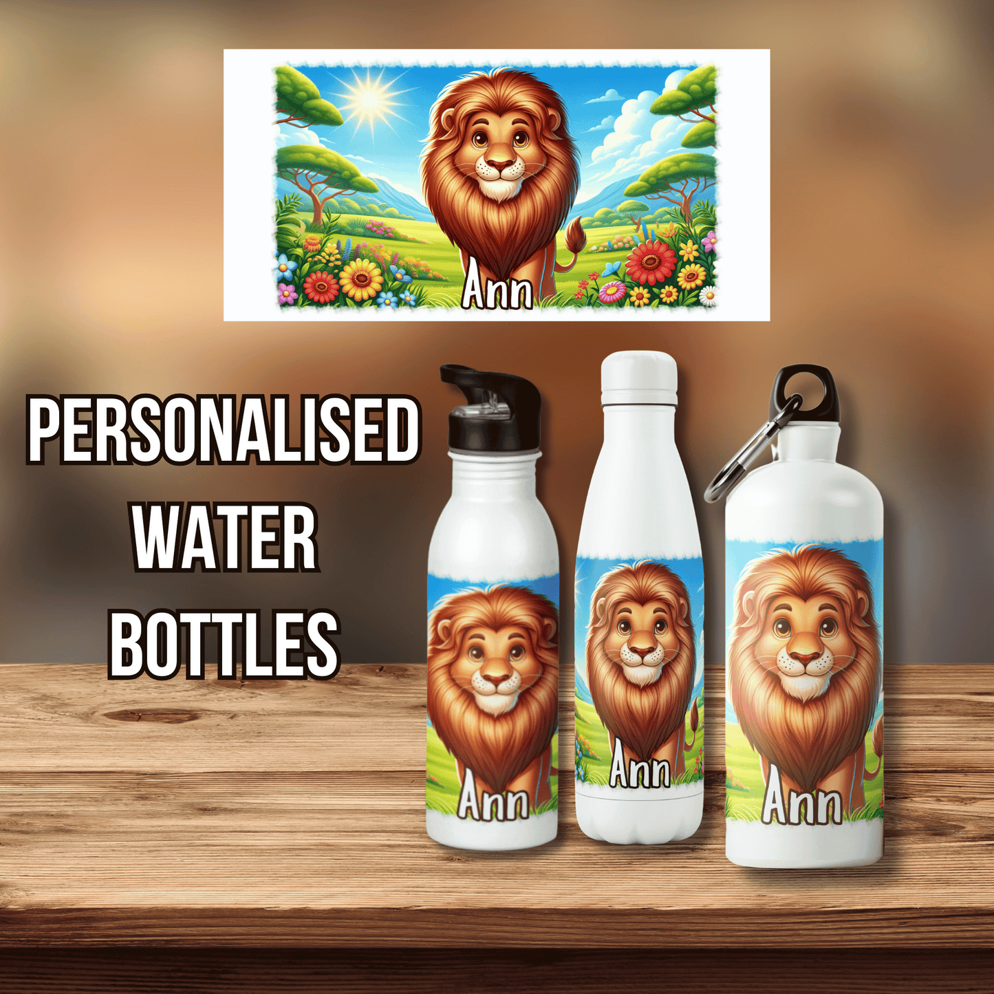 Personalised Water Bottle Lion