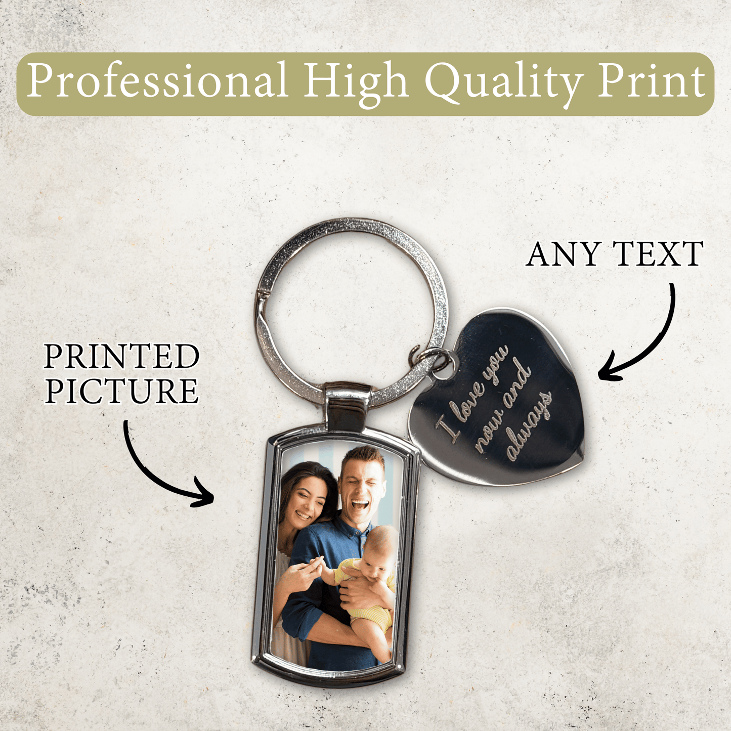 Personalised Photo Keyring, Engraved Heart Charm Keychain