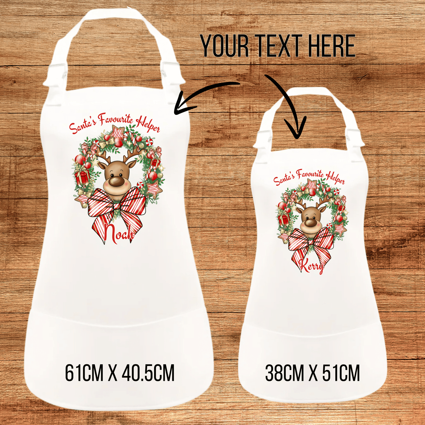 Personalised Christmas Children Apron, Wreath and Reindeer