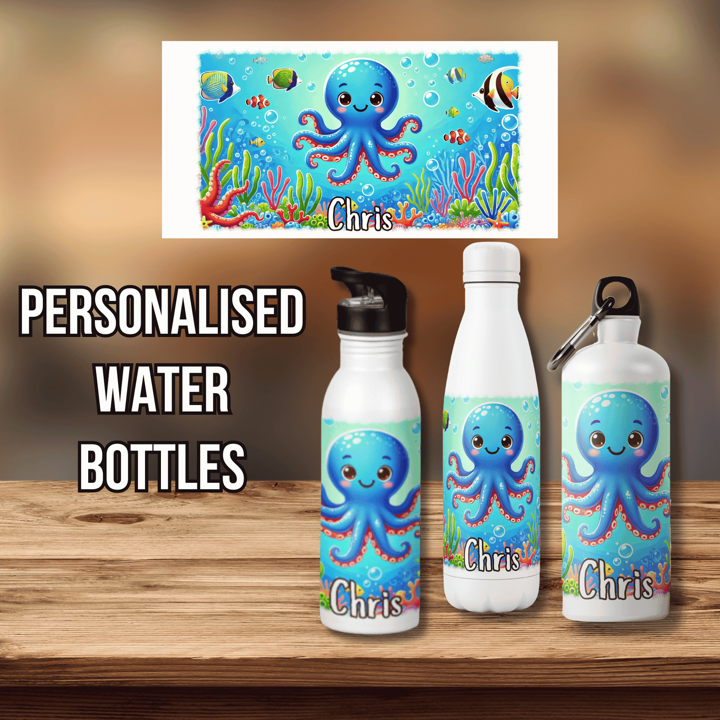 Personalised Water Bottle Octopus