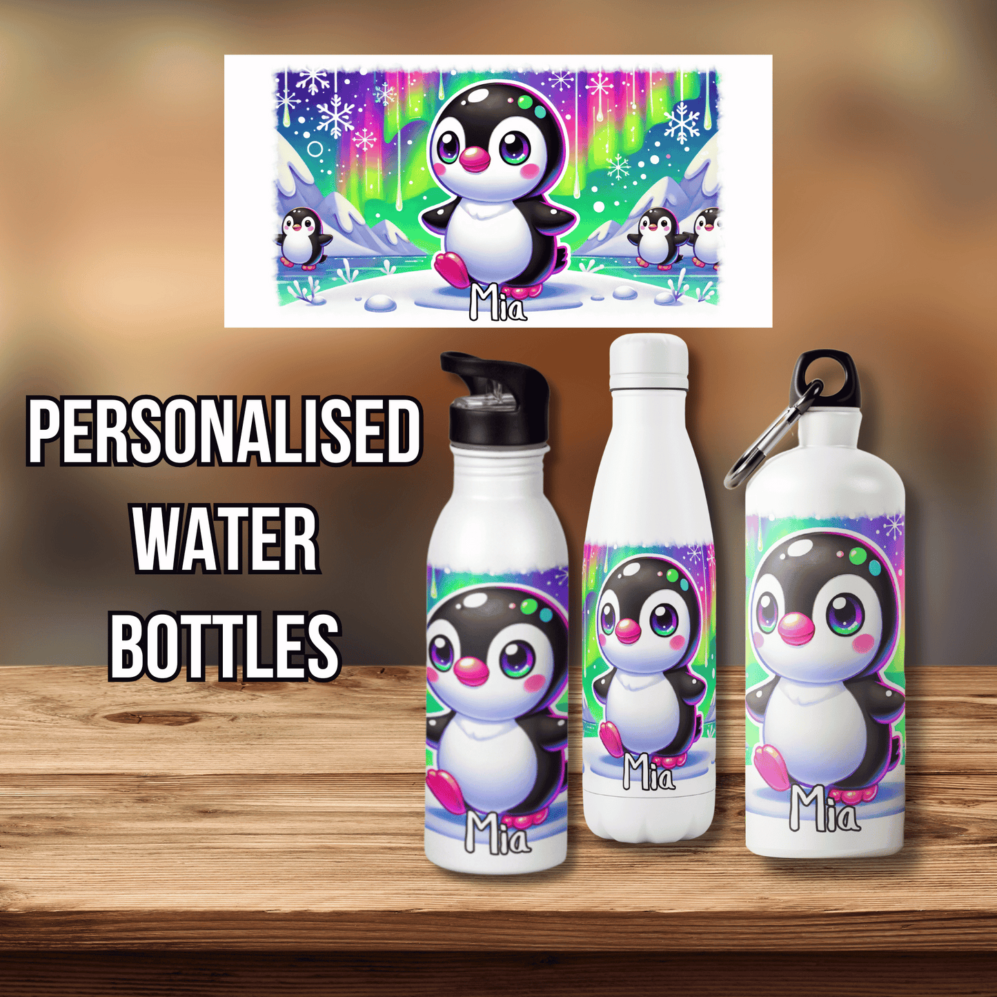 Personalised Water Bottle Penguin