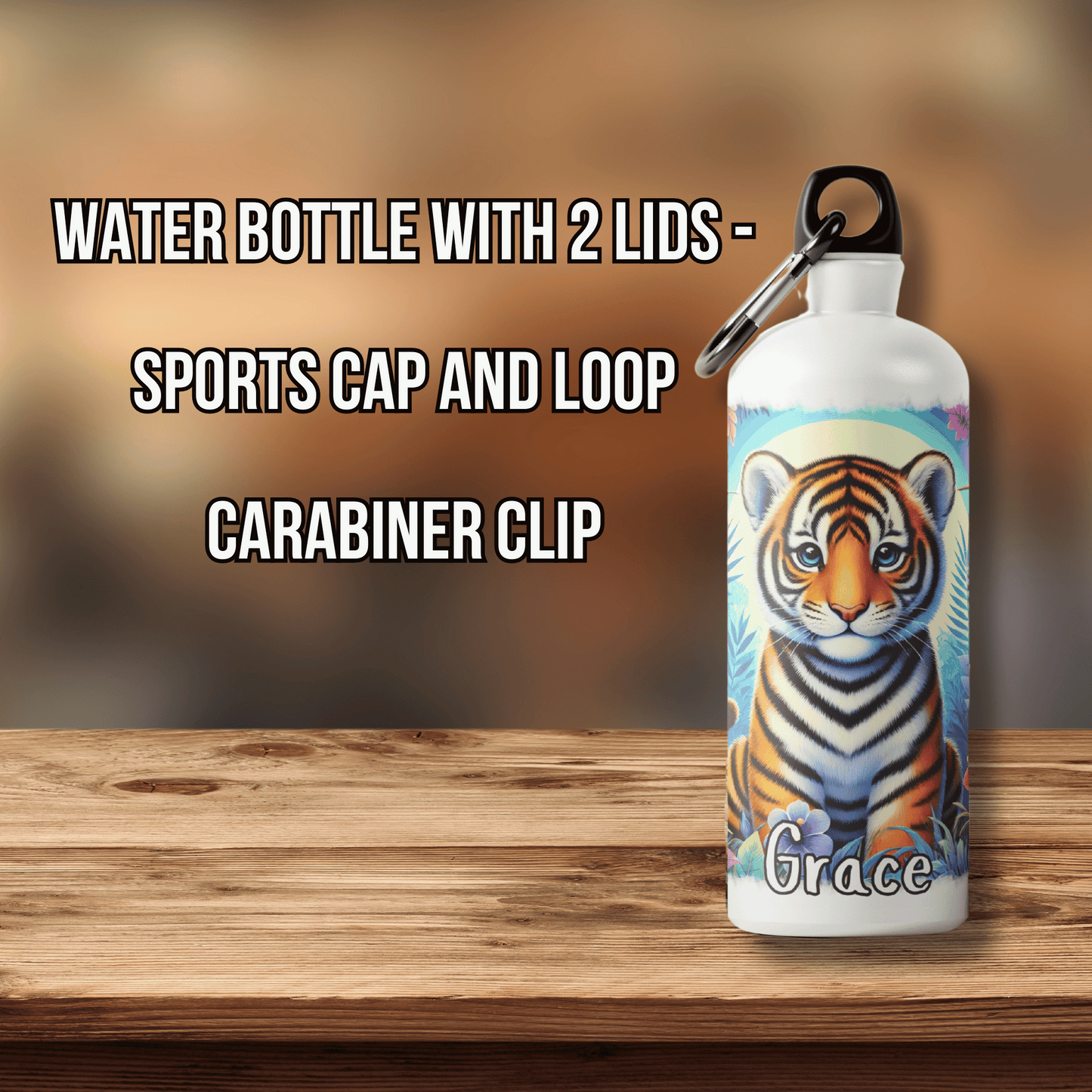 Personalised Water Bottle Tiger