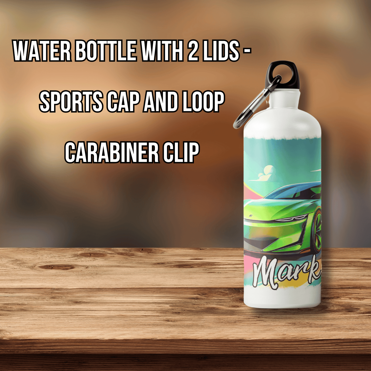 Personalised Water Bottle Green Racing Car