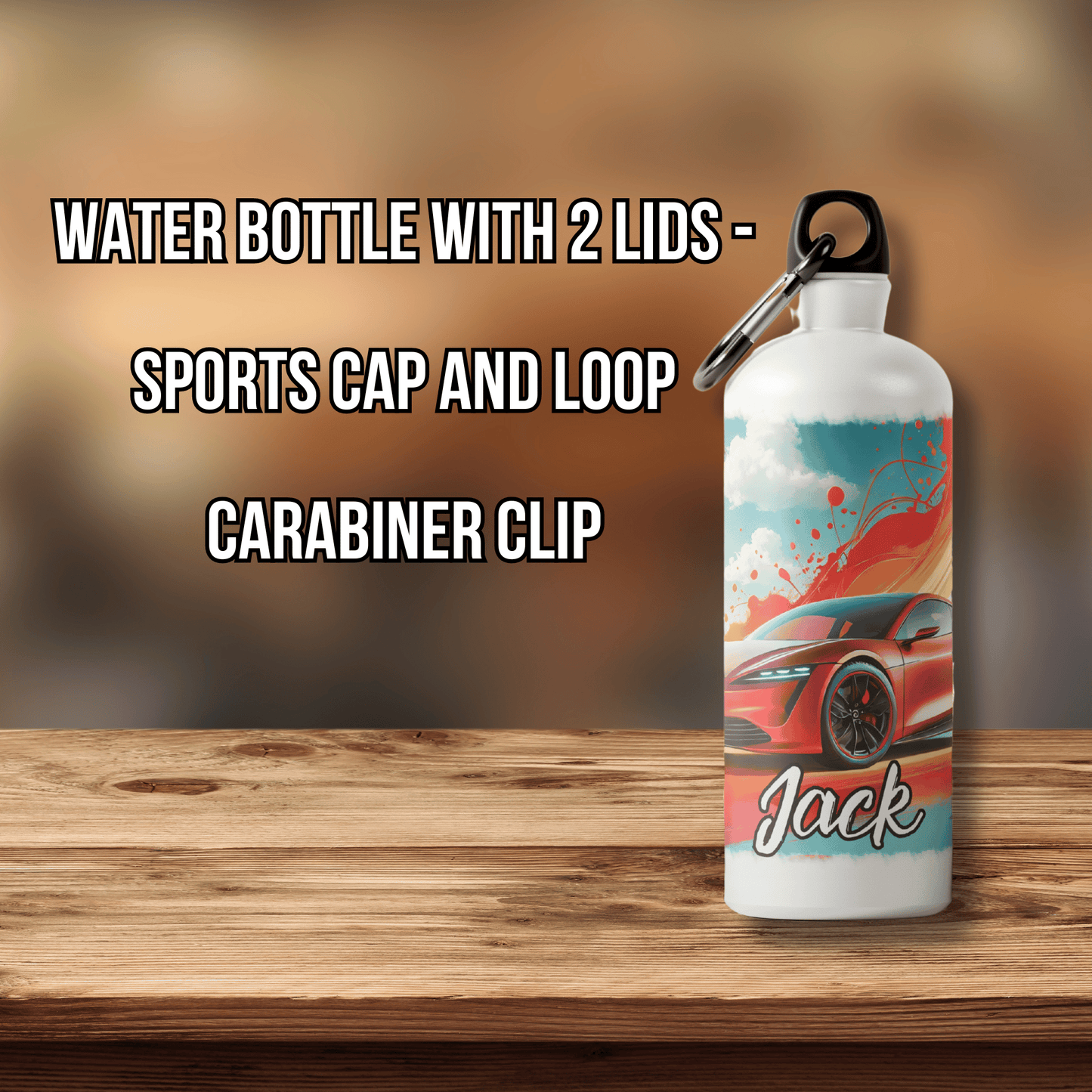 Personalised Water Bottle Red Racing Car