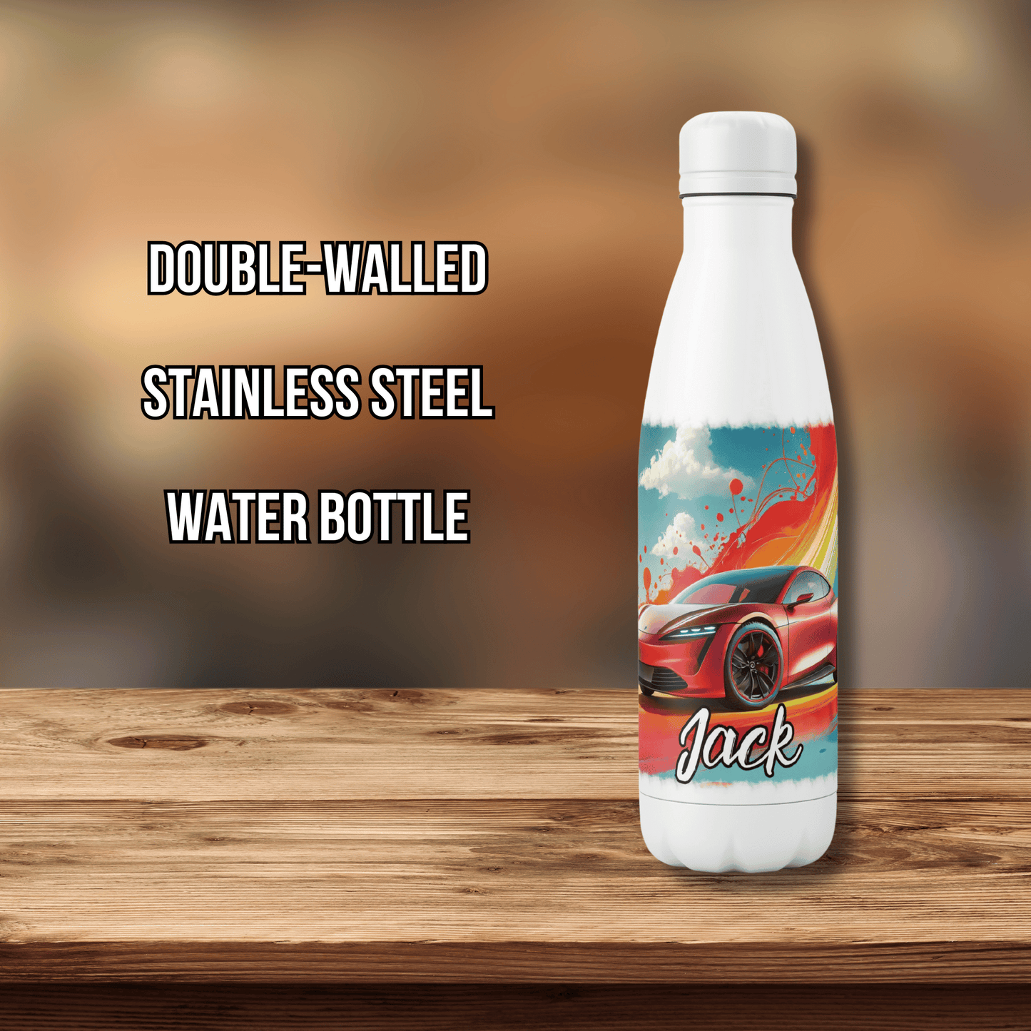 Personalised Water Bottle Red Racing Car