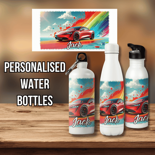 Personalised Water Bottle Red Racing Car