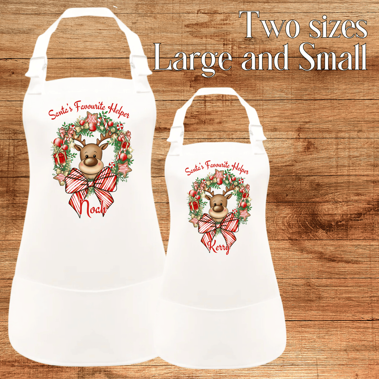 Personalised Christmas Children Apron, Wreath and Reindeer