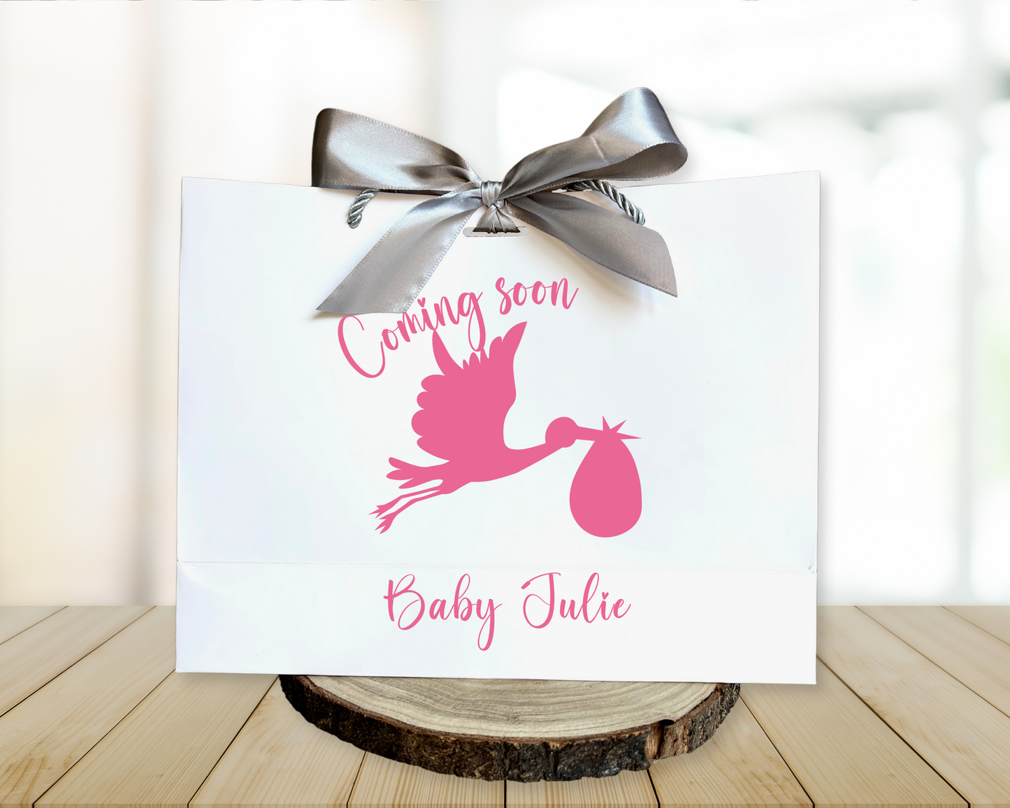 Personalised New Baby Gift Bag With Bow Ribbon