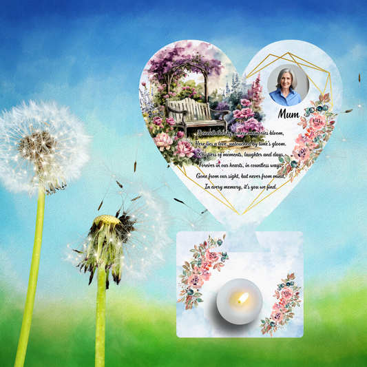 Personalised Memorial Plaque with a Picture to Remember a Loved One, Tea Light Holder