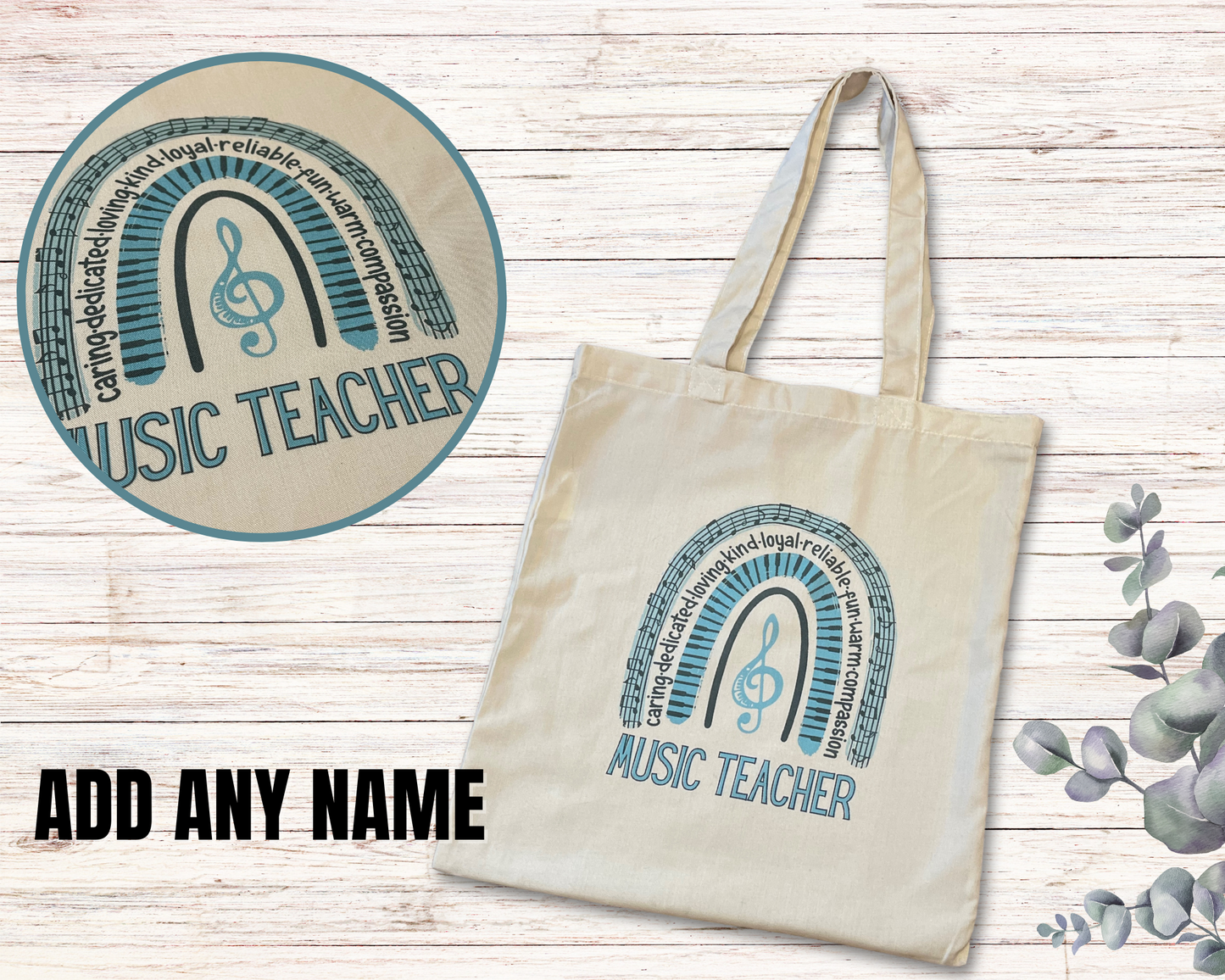 Personalised Music Teacher's Tote Bag, Teacher Name Gift