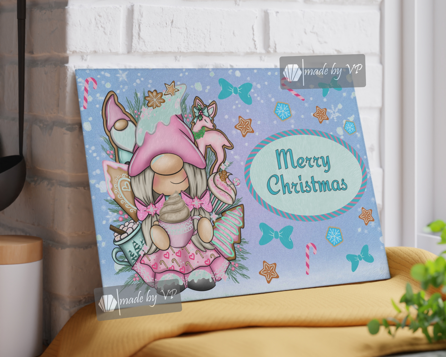 Personalised Christmas Cutting Board, Gnomes