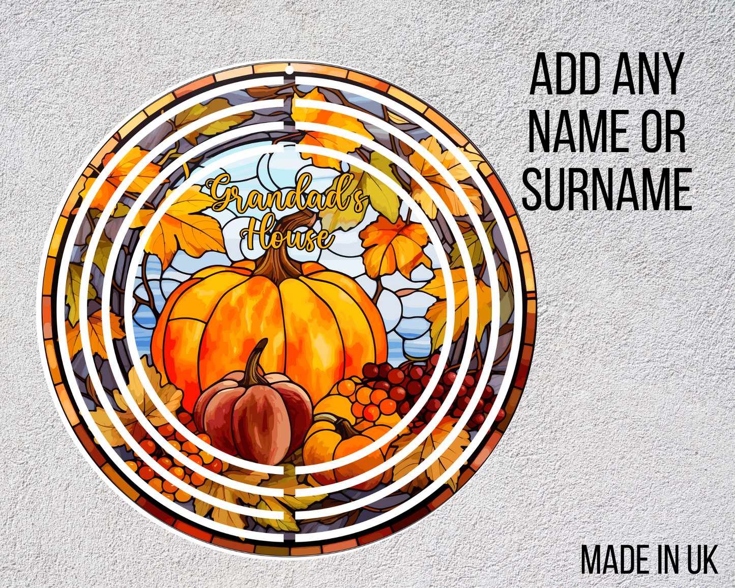 Stained Glass Effect Autumn Wind Spinner, Personalised Pumpkin Spinner