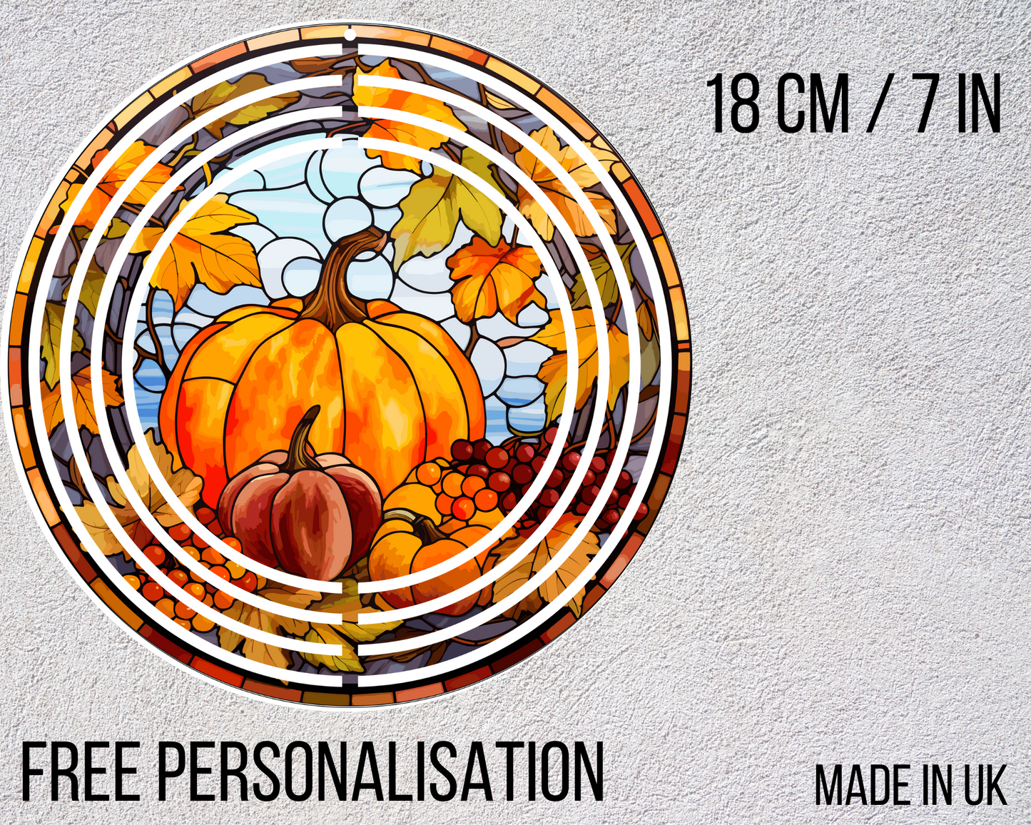 Stained Glass Effect Autumn Wind Spinner, Personalised Pumpkin Spinner