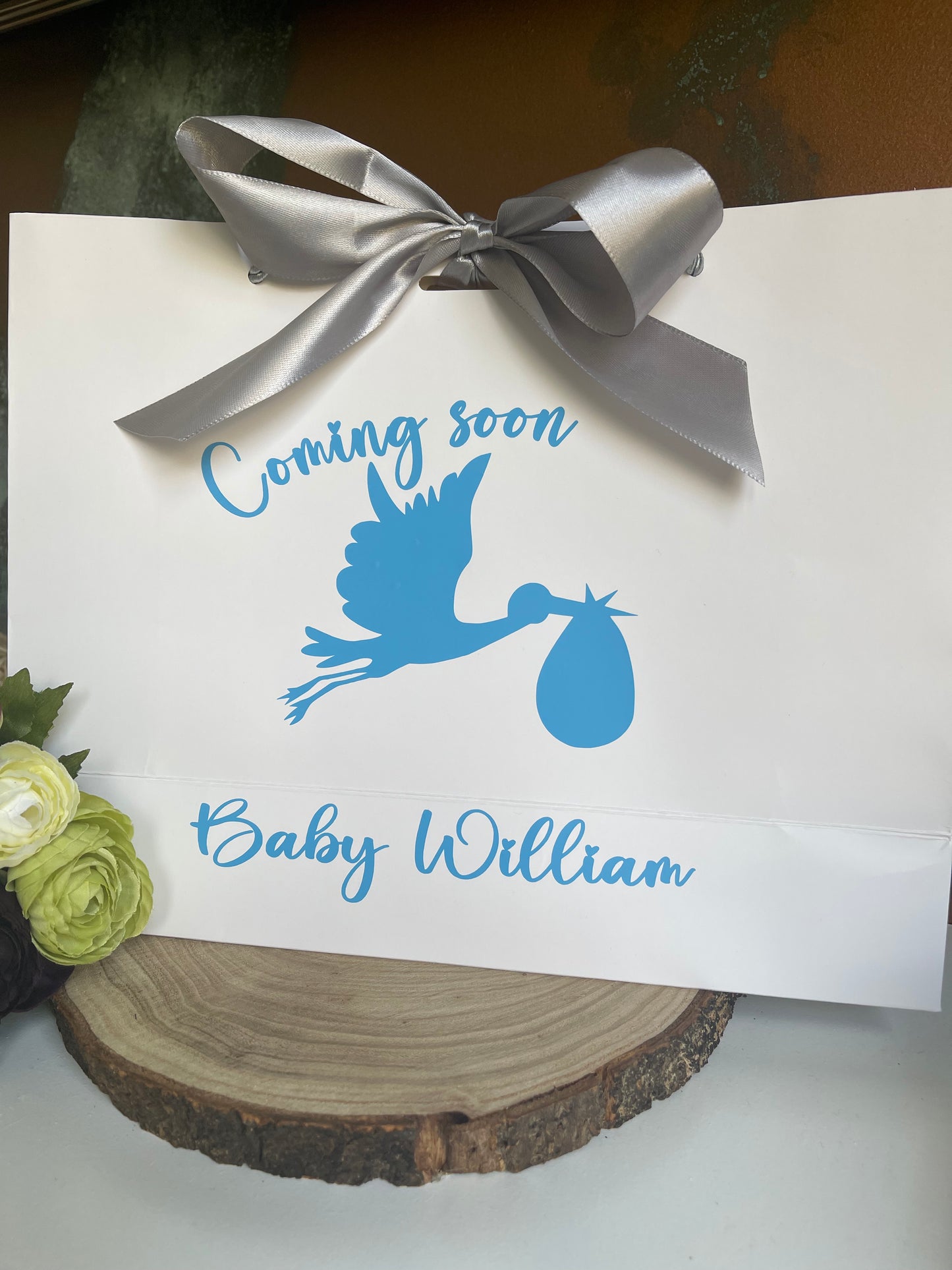 Personalised New Baby Gift Bag With Bow Ribbon