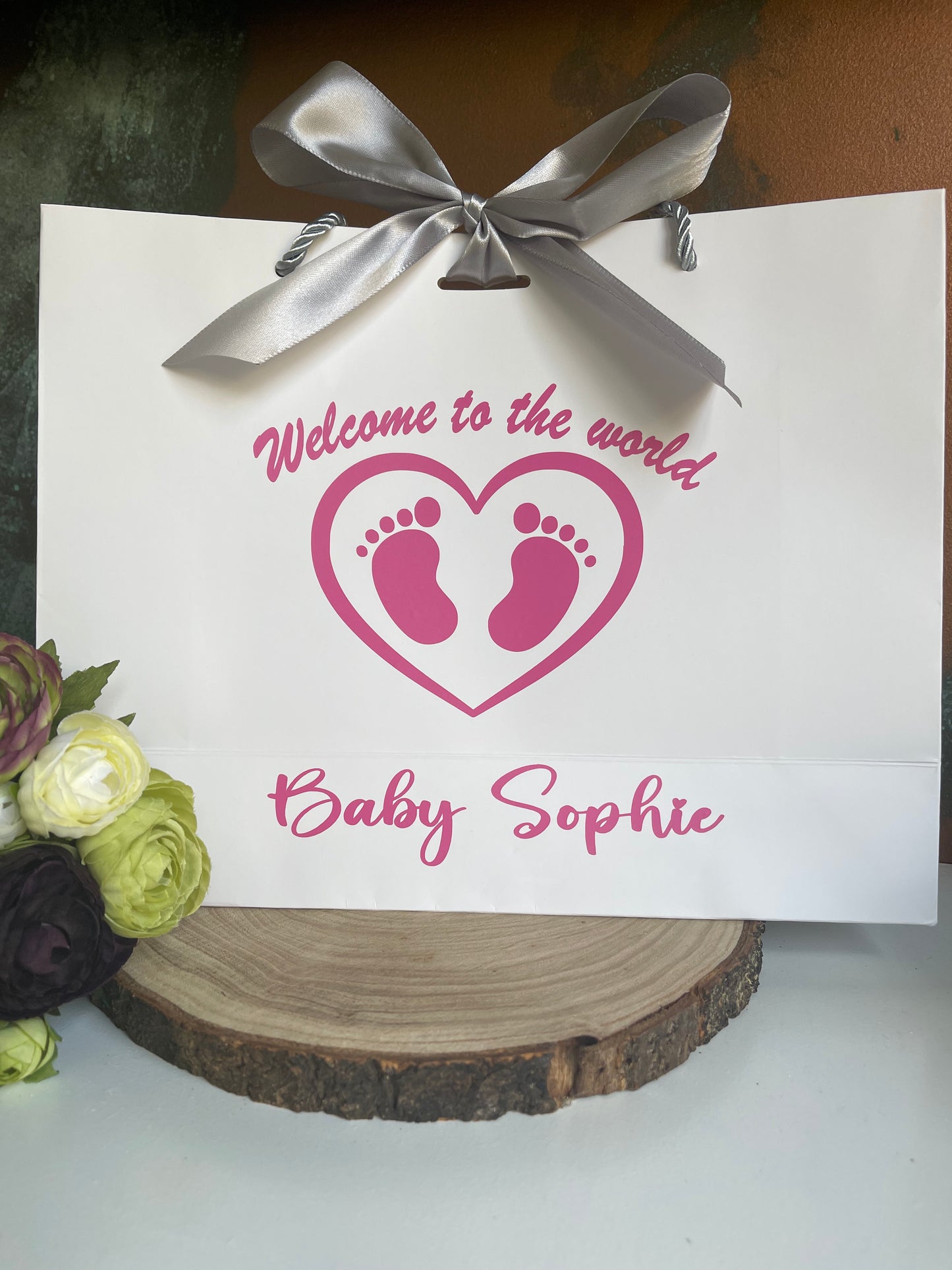Personalised Baby Shower Gift Bag With Bow Ribbon