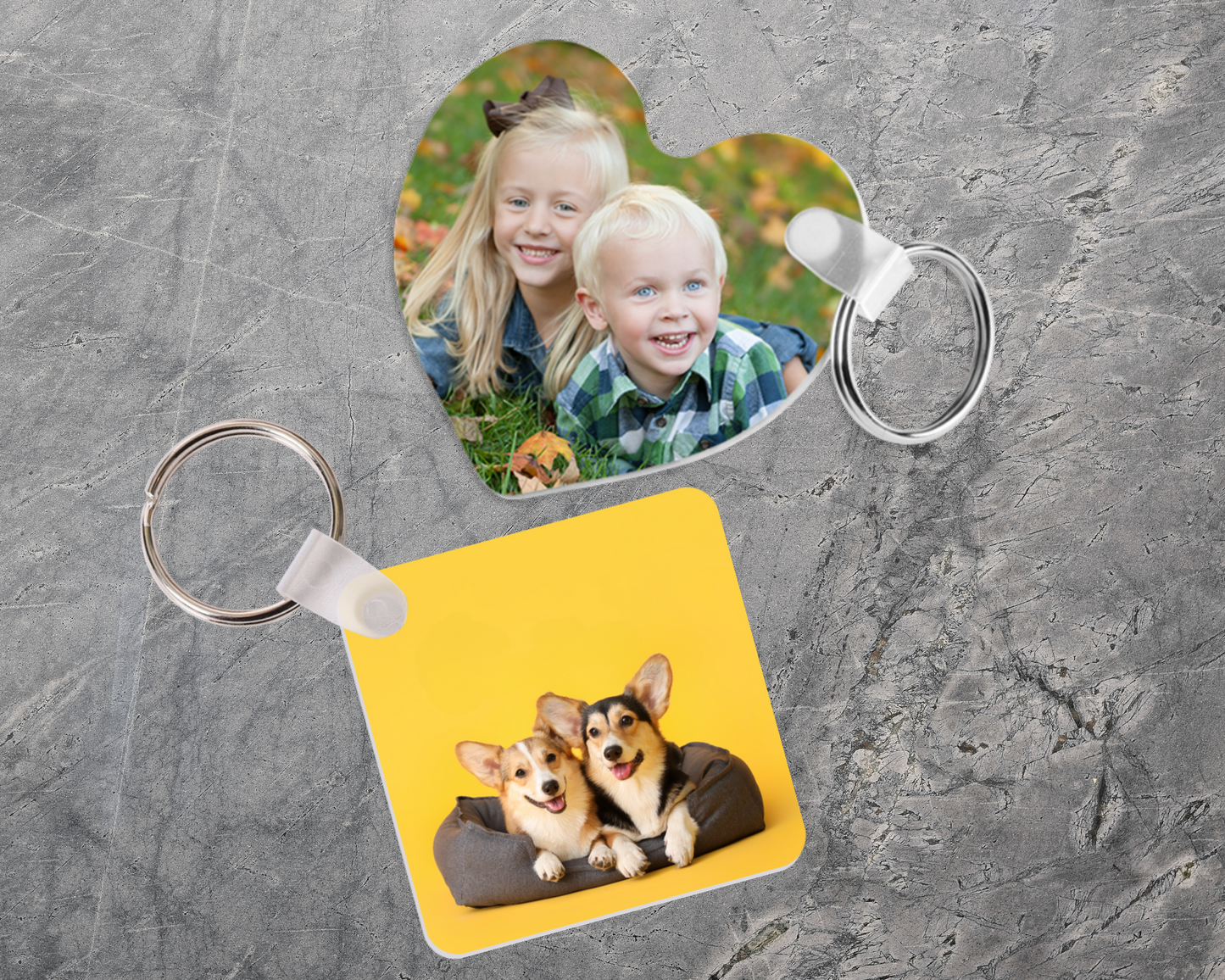 Personalised Photo Keyring, Double Sided, Heart and Square Shape