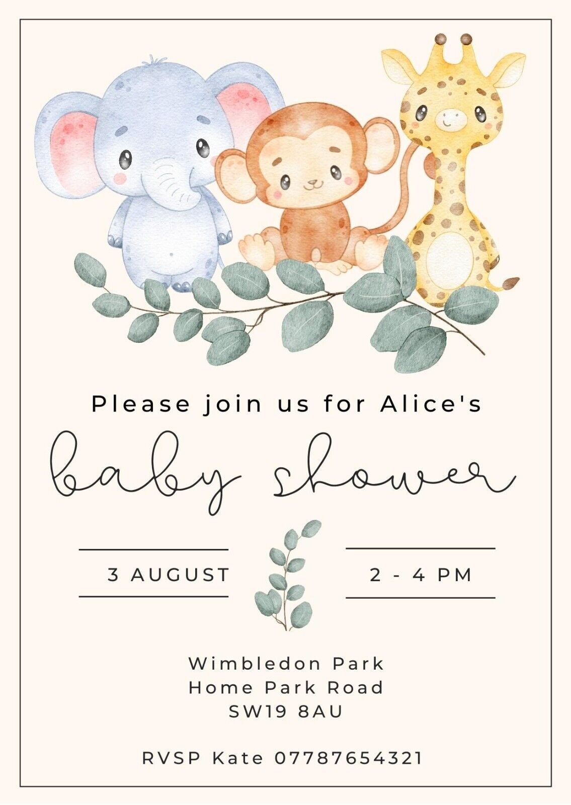 Personalised Baby Shower Invitation, Digital Invite, Jungle Animals