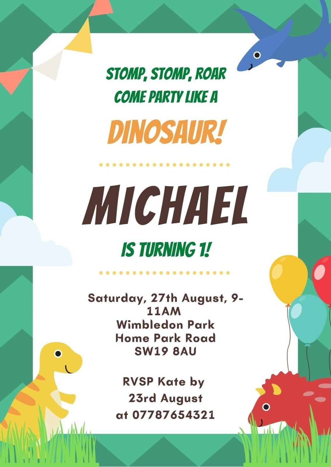Personalised Dinosaur Birthday Party Invitation, Kids Birthday, Digital Invites, Printable Invitation