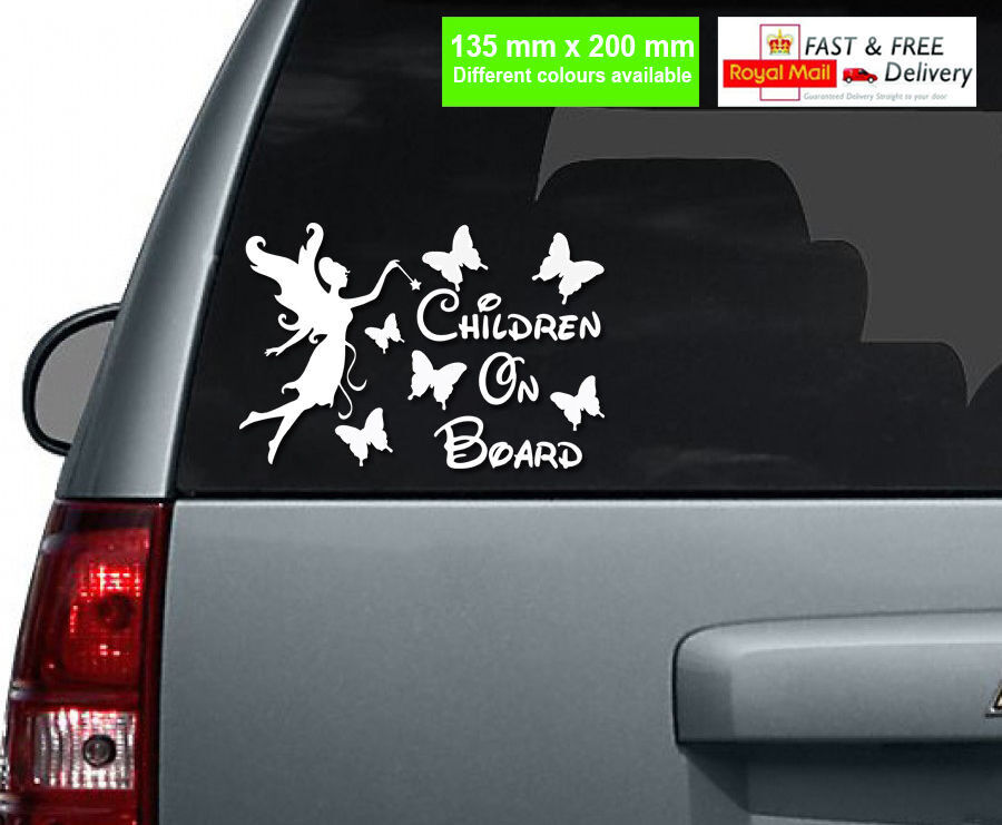 Children On Board Car Sticker Fairy and Butterflies / Different Colours Available