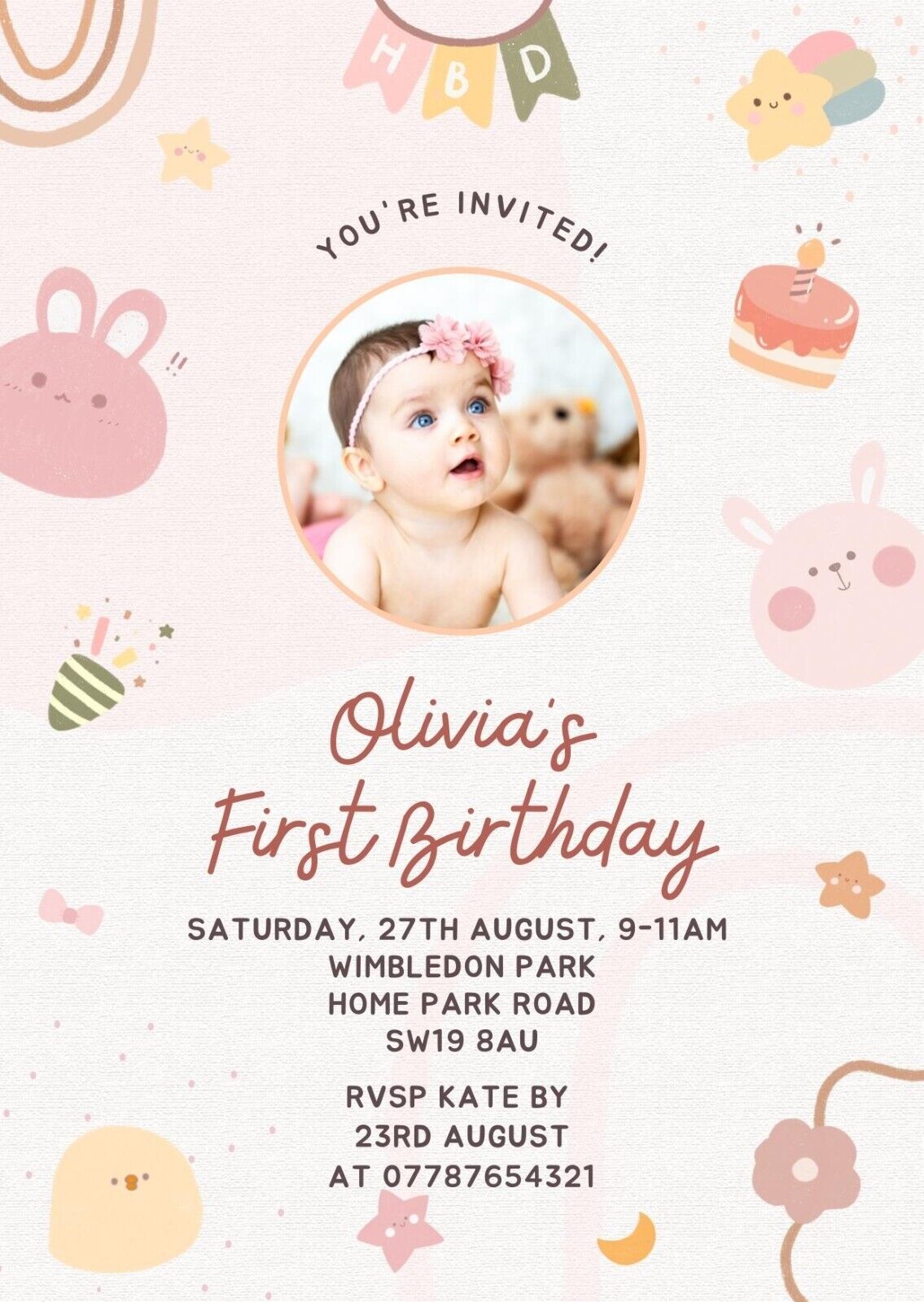 Personalised Girl Kids Birthday Party Invitation With Picture, Digital Invites, First Birthday, Printable Invitation