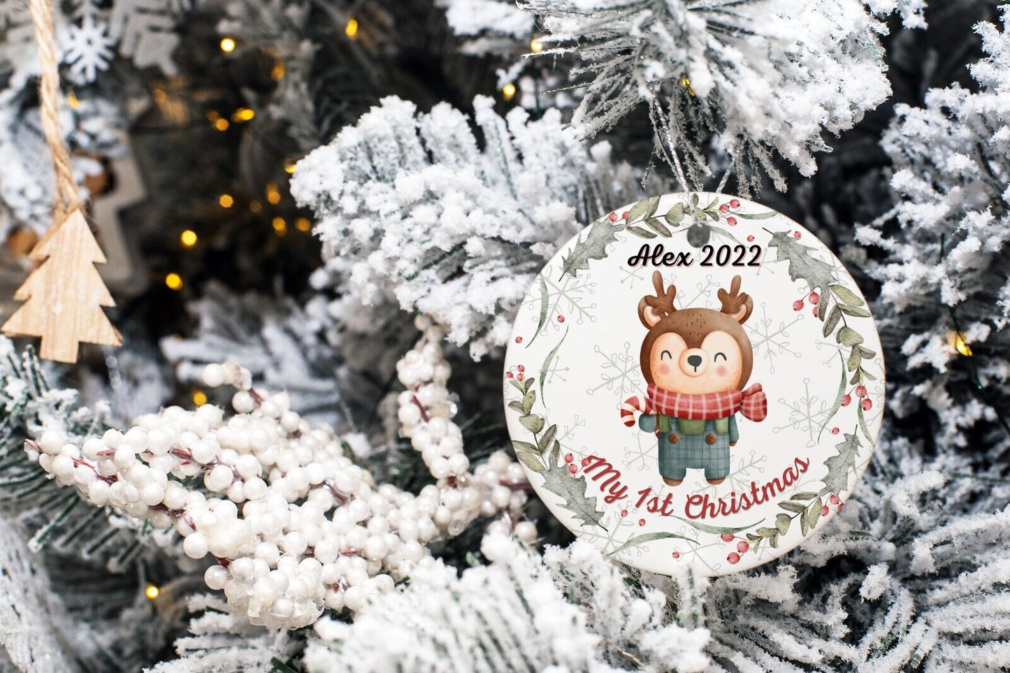 Personalised Baby's First Christmas Decoration, New Baby Gift, Baby's 1st Christmas Tree Ornament With Free Gift Bag