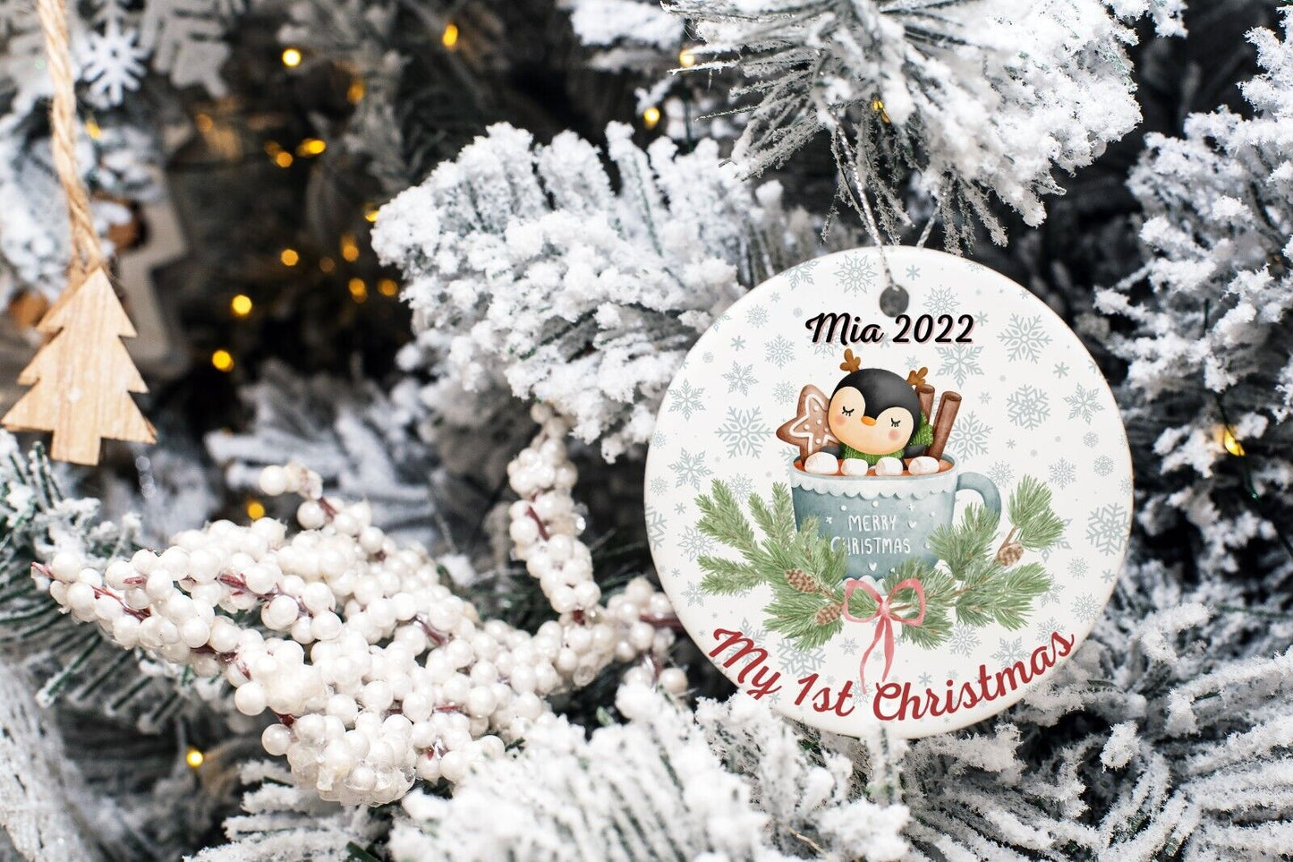 Personalised Baby's First Christmas Decoration, Baby's 1st Christmas Tree Ornament, Christmas Gift With Free Gift Bag