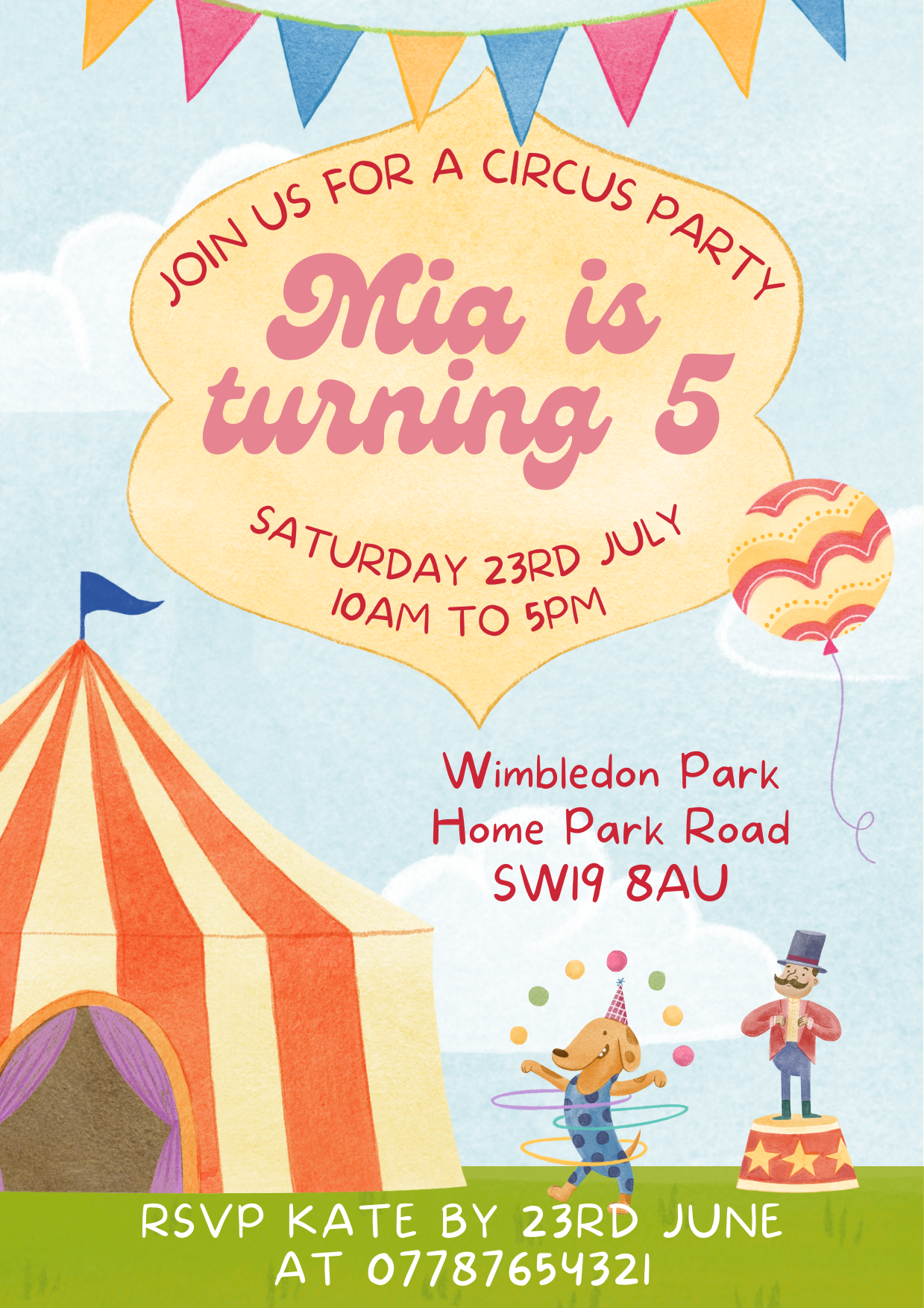 Personalised Circus Birthday Party Invitation, Kids Birthday, Digital Invites, Printable Invitation