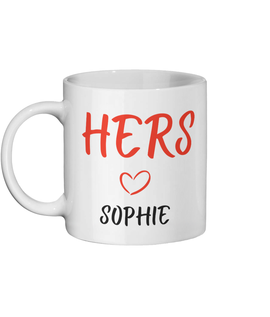 Set of 2 Personalised Hers His Mugs with Names, Valentine's Day Gift