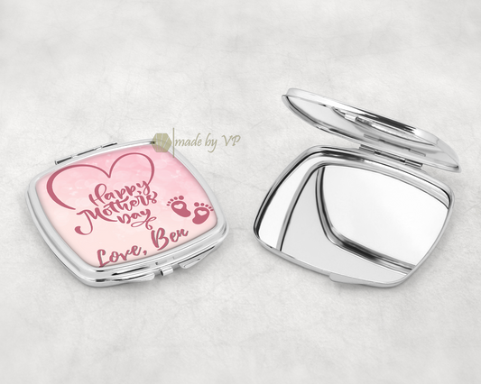Personalised Compact Mirror With a Box, Baby Feet, Mother's Day Gift