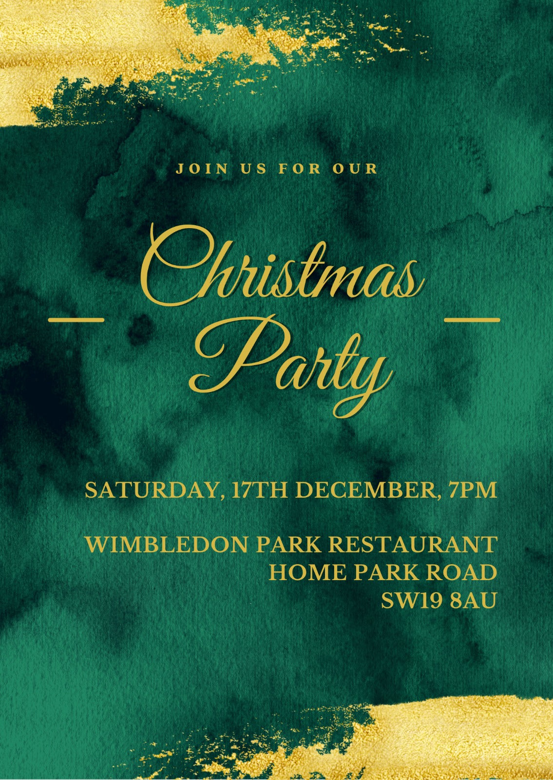 Christmas Party Invitation, Emerald Green And Gold