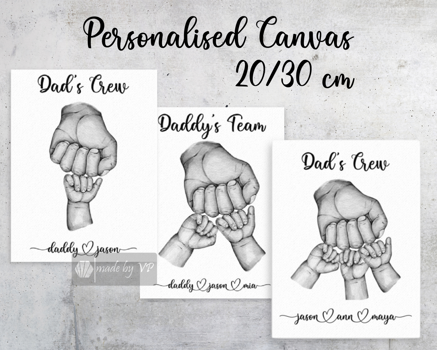 Personalised Father's Day Gift, Custom Dad and Children's Handprint Canvas