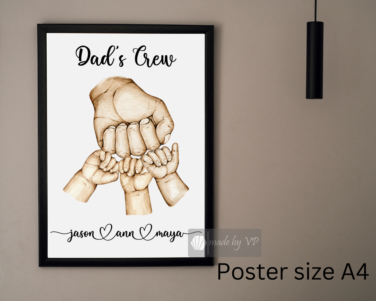 Personalised Father's Day Gift, Digital Custom Dad and Children's Handprint, Print at Home