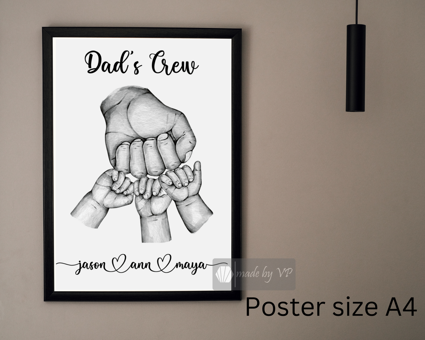 Personalised Father's Day Gift, Digital Custom Dad and Children's Handprint, Print at Home