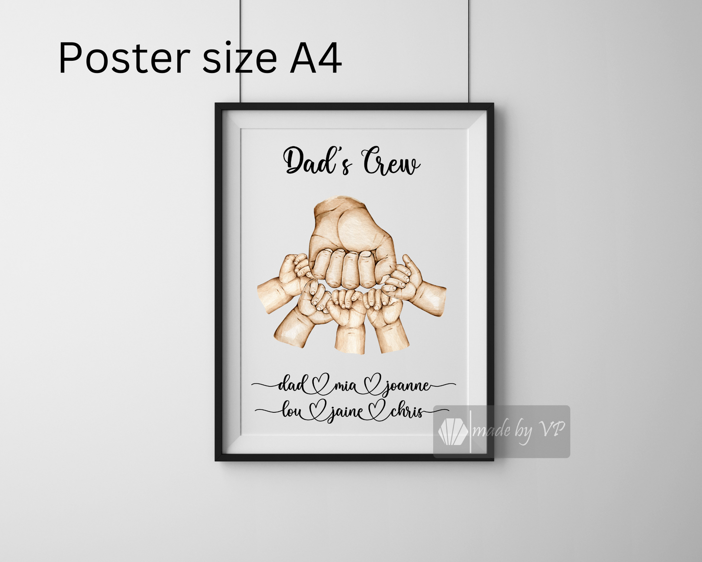 Personalised Father's Day Gift, Digital Custom Dad and Children's Handprint, Print at Home