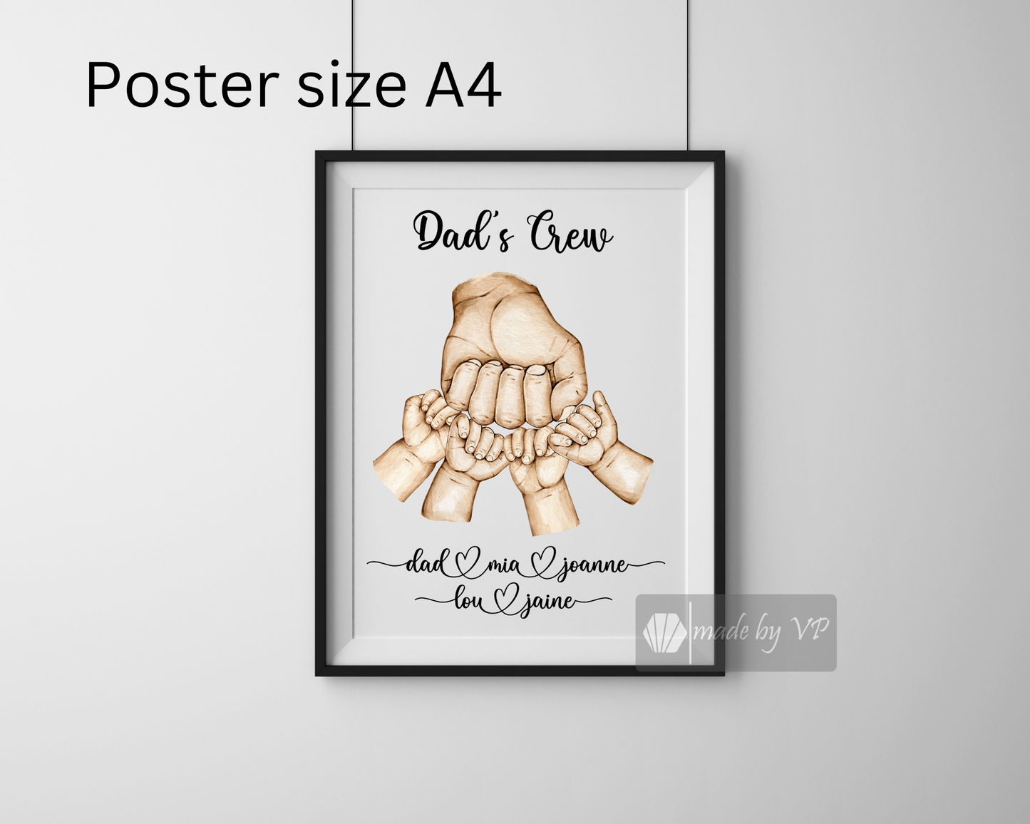 Personalised Father's Day Gift, Digital Custom Dad and Children's Handprint, Print at Home