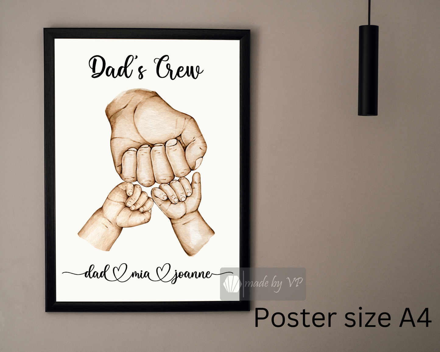Personalised Father's Day Gift, Digital Custom Dad and Children's Handprint, Print at Home