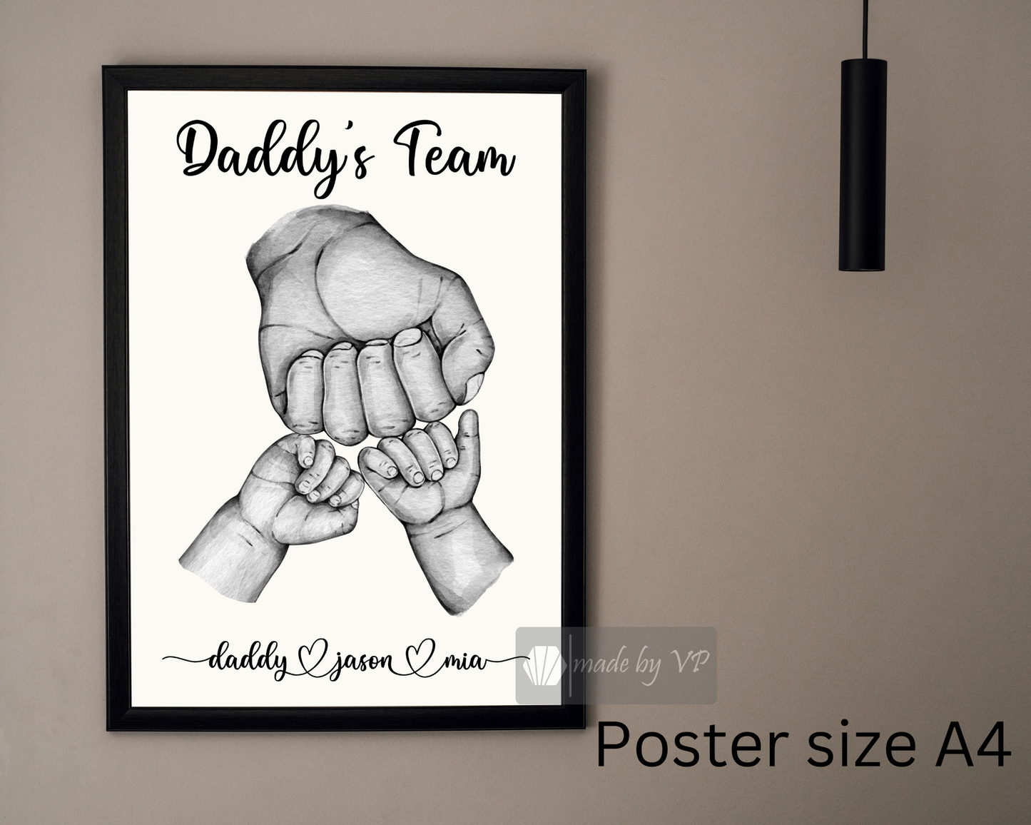 Personalised Father's Day Gift, Digital Custom Dad and Children's Handprint, Print at Home