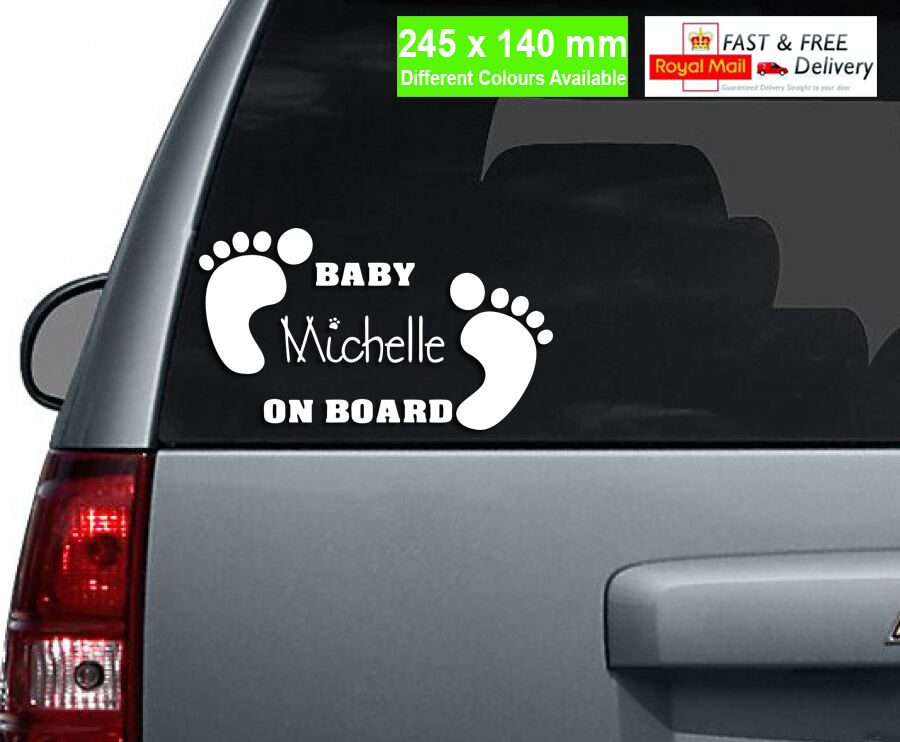 Personalised Name BABY ON BOARD Vinyl Car Sticker / Custom Fonts / Baby Feet